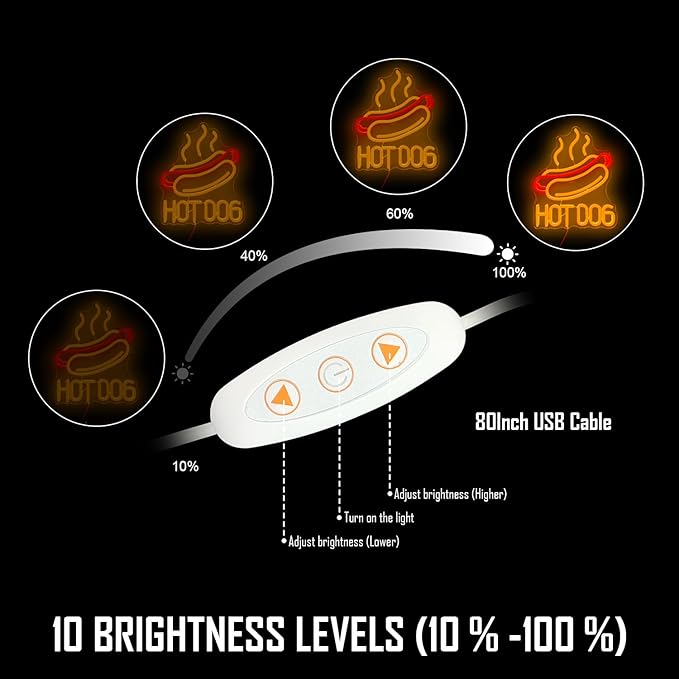 Hot Dog Neon Sign Led Neon Signs Dimmable Hot Dogs Neon Sign for Wall Decor Neon Light Sign Light Up Sign for Hot Dogs Shop Unique Business Fast Food Shop Bar Decor Birthday Gift
