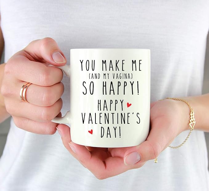 Andaz Press Valentine’s Day Funny 11oz. His Her Couples Coffee Mug Gift, You Make Me (And My Vagina) So Happy! Happy Valentine's Day!, 1-Pack, Gift Box