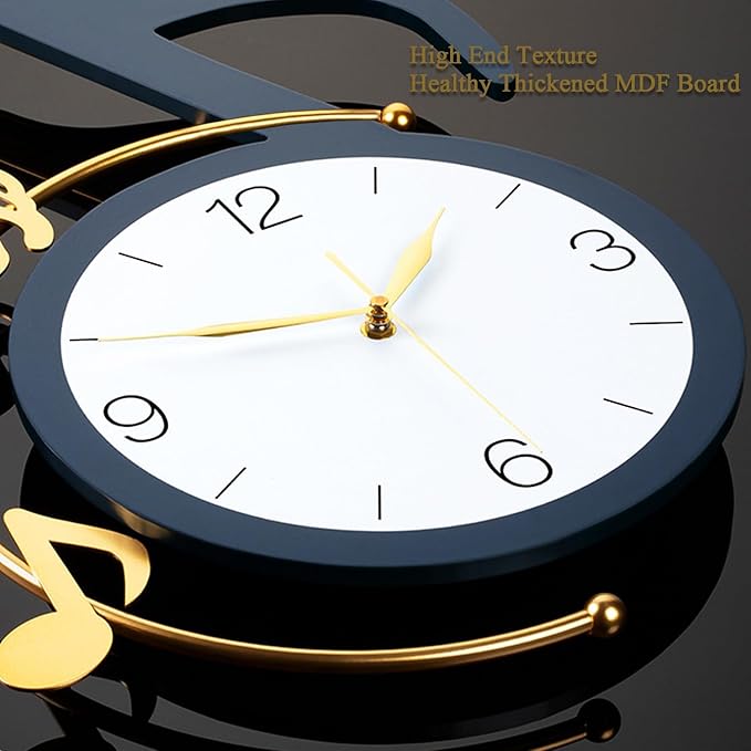 Decorative Quartz Wall Clock with Pendulum, Battery Operated, Music Note Art for Living Room, Kitchen, Home, Bathroom, Bedroom Decor, 12.6x22 Inch