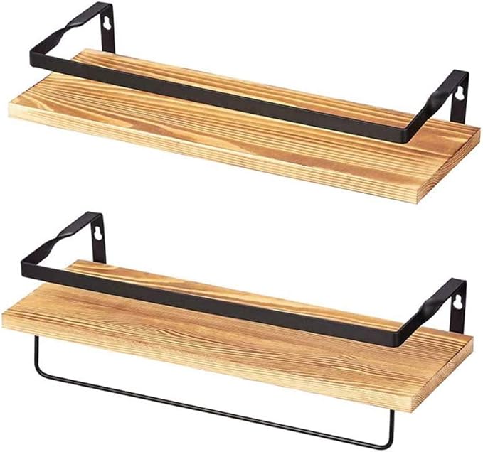 Coral Flower Floating Wall Mounted Shelves for Kitchen, Bathroom,Set of 2, 16.10inch, Brown
