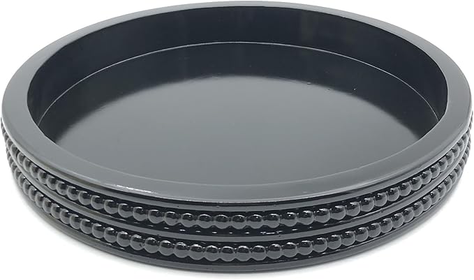 Carah & Cossh Round Wooden Tray, Black Round Decorative Wood Tray, Round Modern Decorative Tray, Perfect for Storage and Display (Black)