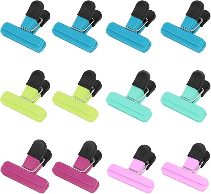 TACGEA Chip Clips, 12 Pack Food Clips, Bag Clips for Food Storage with Air Tight Seal Grip (3''x2.5'')