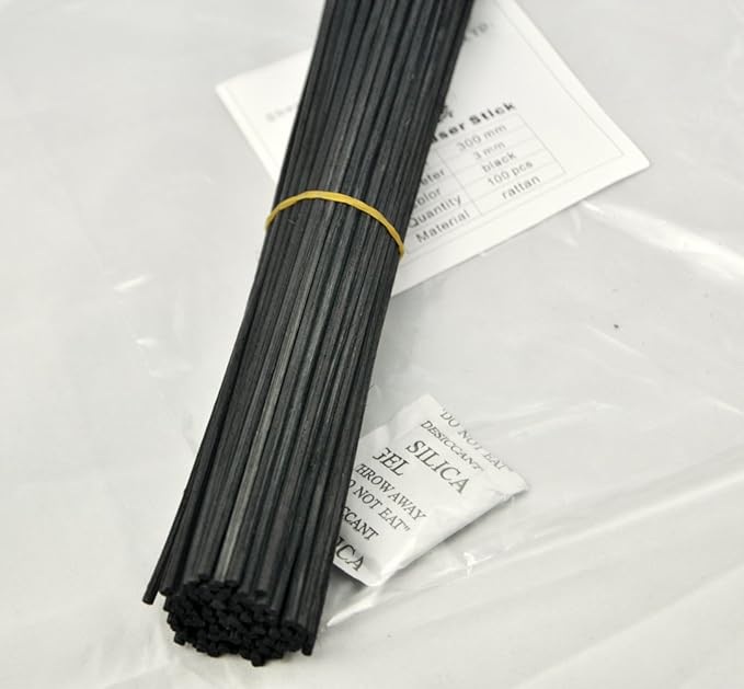 100 Pieces Rattan Reed Diffuser Replacement Refill Sticks 9.8" (25cmx3mm, Black)