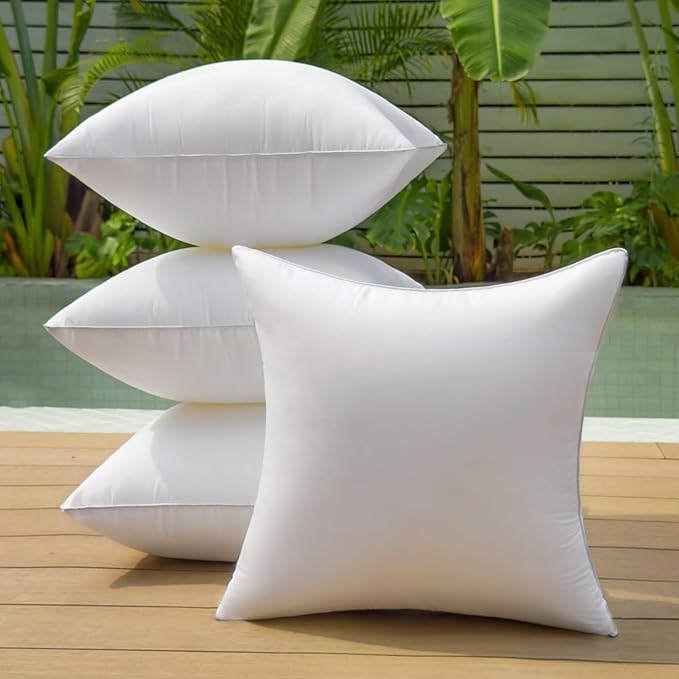 22 x 22 Outdoor Pillow Insert Pack of 4 Patio Furniture Pillows Cushion Waterproof Square Throw Pillow Inserts Decorative Couch Pillow Inserts White Sofa Sham Cushion Stuffer