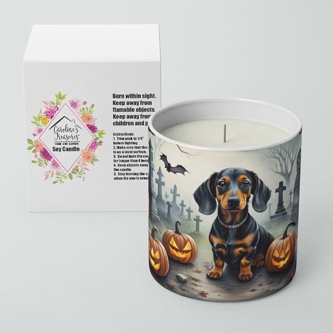 Caroline's Treasures DAC2036CDL Dachshund Spooky Halloween Decorative Soy Candle Nature Soy Wax Essential Oil Home Decor Ideal for Bedroom Kitchen Bath Office Gift, 10 oz