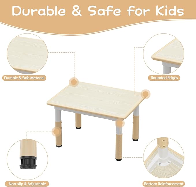 Kids Table and Chair Set, Height Adjustable Toddler Table and 4 Chairs Set for Ages 2-10, Graffiti Desktop, Non-Slip Legs, Arts & Crafts Table, Children Activity Table for Daycare Classroom Home