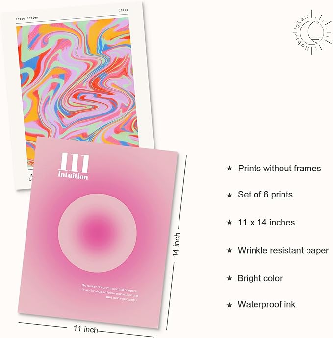 Habseligkeit Pink Wall Art Prints, Abstract Gradient Wall Posters, Buttefly Wall Art, Pink Room Decor for Aesthetic Bedroom 11x14inch, Unframed