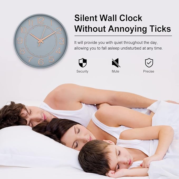 HZDHCLH Modern Wall Clocks Battery Operated,10 inch Grey Clock for Wall,Silent Small Wall Clock for Living Room Bedroom Kitchen Office Nursery Decor
