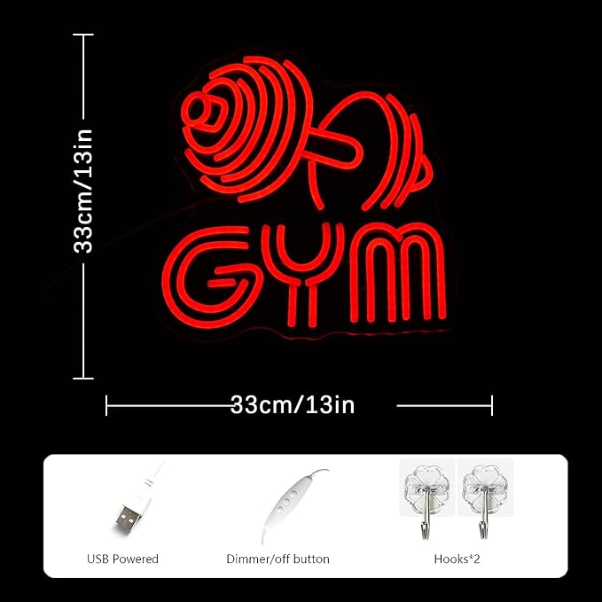 Dumbbell Neon Sign Barbell Gym Neon Signs Gym Letter Neon Light Gym Red Barbell Neon Light Sign for Sports Room, Decor Club,Party Bar,Fitness Club Decoration(Red)
