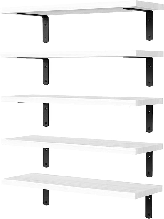 Floating Shelves, 5 Sets Wall Shelves, Wooden Floating Shelves for Bedroom Wall Décor, Wall Mounted Floating Bathroom Shelf for Storage, Floating Book Shelf, Living Room – White