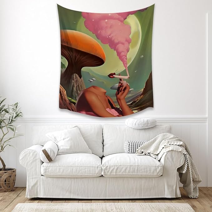 Retro Surreal Mushroom Vintage Trend preppy room decor Tapestry wall art Vintage Hanging with Wall Aesthetic Tapestry Decor Wall Hanging for Bedroom and Dorm Decor 70x90inch
