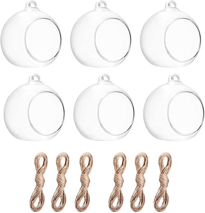 Hanging Glass Candle Holder, Globe Glass Tea Light Holder, Hanging Glass Vase, Flower Plants Terrarium, Glass Orbs Container, Micro Landscape DIY for Home, Office, Wedding (3.15" 6Pcs)