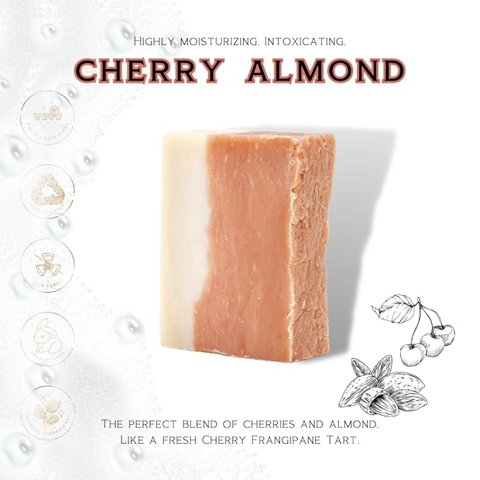 Cherry Almond - Made in USA - All Natural Bath Soaps for All Skin Types - Plant Based, Cold Process and Handmade