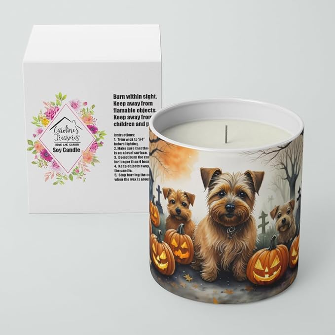 Caroline's Treasures DAC2048CDL Norfolk Terrier Spooky Halloween Decorative Soy Candle Nature Soy Wax Essential Oil Home Decor Ideal for Bedroom Kitchen Bath Office Gift, 10 oz