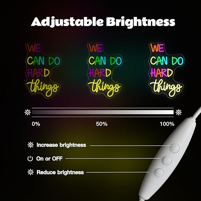 We Can Do Hard Things Neon Sign Classroom Led Neon Light Kids Wall Art Decor for Bedroom Library Office Postive Inspirational Children Students Birthday Gifts