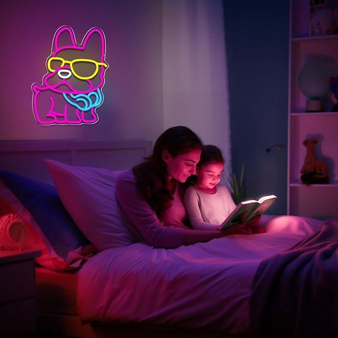 French Bulldog Neon Sign Gifts,Dimmable Frenchie Pet Neon Light For Wall Decor Wearing Glasses Dog Led Sign Gift Bedroom Frenchie Decor Living Room Pet Shop Bar Party