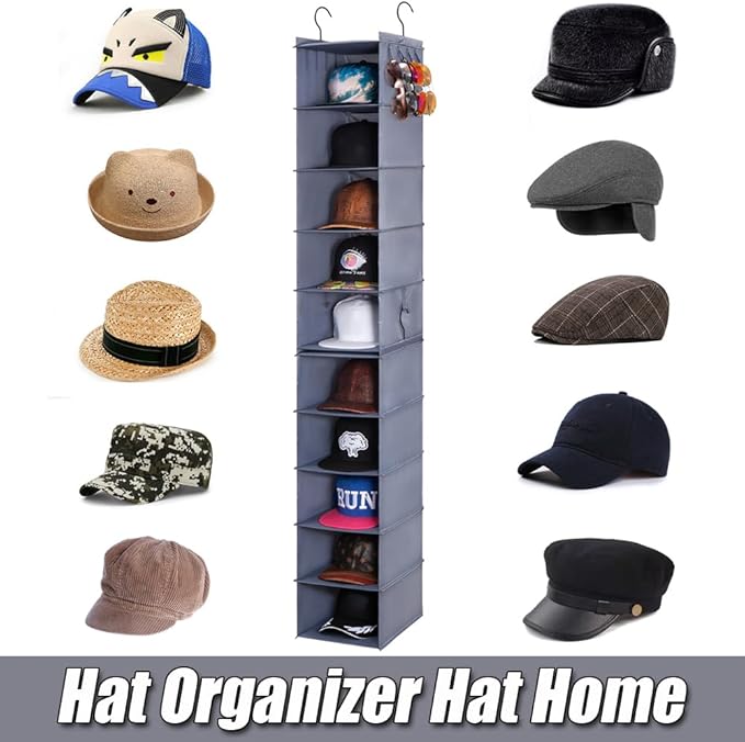 LADYBRO Baseball Cap Storage for Closet Hanging Hats Organizer 10-Shelf Racks 2 Pcs 5-Shelf Newsboy Trucker Sunhat Boxes Container Display Hanger Holder Organization Oxford Cloth Space Saver