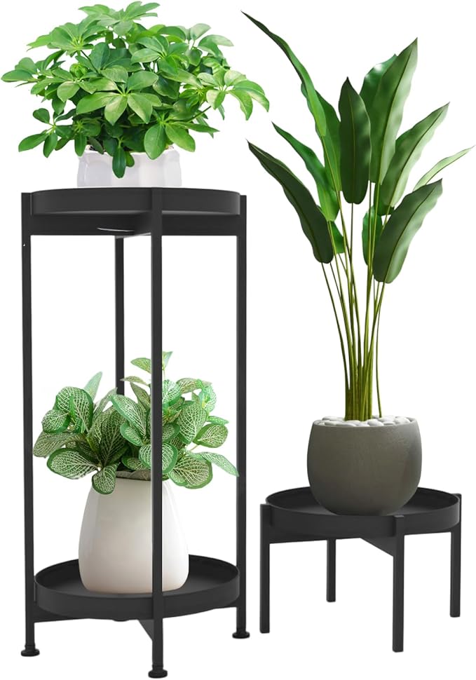 Plant Stand Indoor, 7.9'' H & 25.5'' H, Stable Plant Holder, Flower Pot Stands for Multiple Plants, Metal, Iron, Black