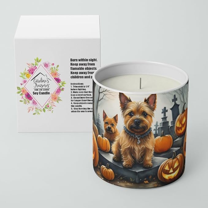 Caroline's Treasures DAC2049CDL Norwich Terrier Spooky Halloween Decorative Soy Candle Nature Soy Wax Essential Oil Home Decor Ideal for Bedroom Kitchen Bath Office Gift, 10 oz