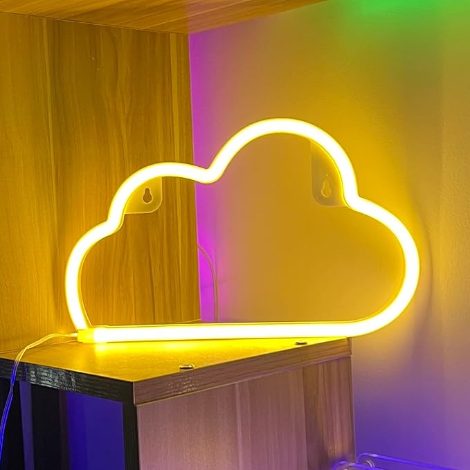 Cloud Neon Signs, LED Cloud Neon Light for Wall Decor, Battery or USB Powered Cloud Sign Shaped Decoration Wall Lights for Bedroom Aesthetic Teen Girl Kid Room Christmas Birthday Wedding Party (Warm Yellow)