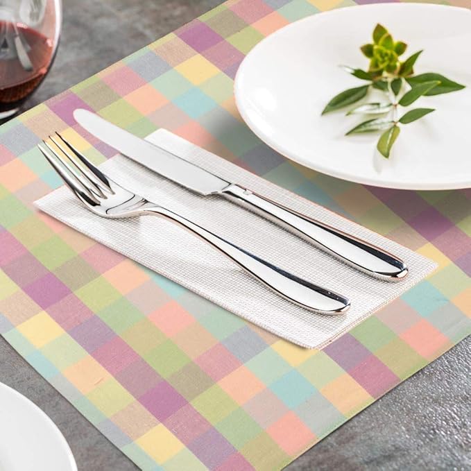 Urban Villa Easter Placemats100% Cotton Fused Table Placemats 14''x 20'' Over Sized Set of 6 Easter Colors Buffalo Check Plaid for Every Day Use Parties Celebrations Heavier Quality