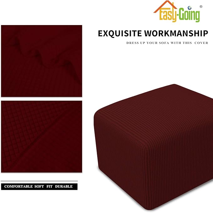 Easy-Going Stretch Ottoman Cover Folding Storage Stool Furniture Protector Soft slipcover with Elastic Bottom (X-Small,Wine)