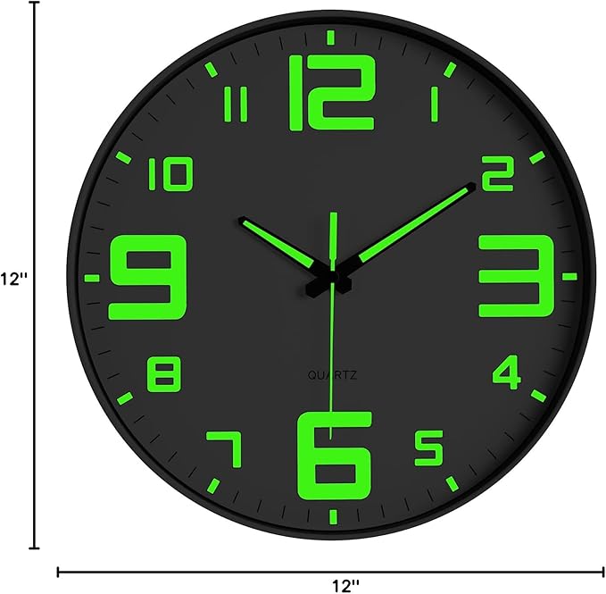 JoFomp Modern Night Light Wall Clock, 12 inch Silent Non-Ticking Clock with Glow in The Dark Function, Battery Operate Lighted Wall Clock for Living Room Kitchen Bedroom Decor (White)