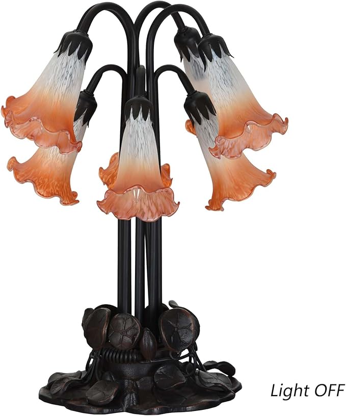 Bieye L10953 Lily Flower Blown Glass Accent Table Lamp for Living Room Bedroom Decoration (Orange, 8-Light)