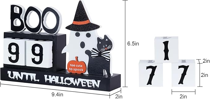 Halloween Decorations Indoor, DECSPAS Wood Halloween Countdown Calendar Halloween Decor, Two Movable Numeral Blocks for Counting 99 Days to Halloween, Ghost Ornaments Boo Sign Halloween Room Decor
