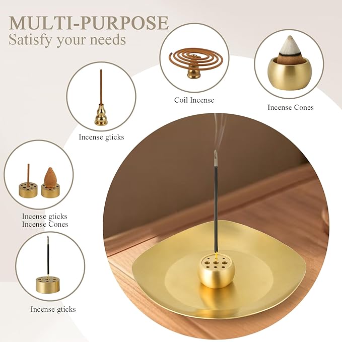 Brass Incense Holder for Sticks, Coil, Cone, Sage, Palo Santo, Yoga & Meditation