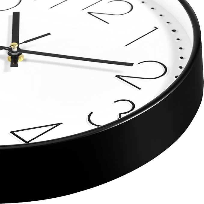 Foxtop 14 Inch Black Wall Clock, Large Silent Non-Ticking Battery Operated Round Quartz Modern Wall Clock Decorative for Office Living Room Bedroom Kitchen Home