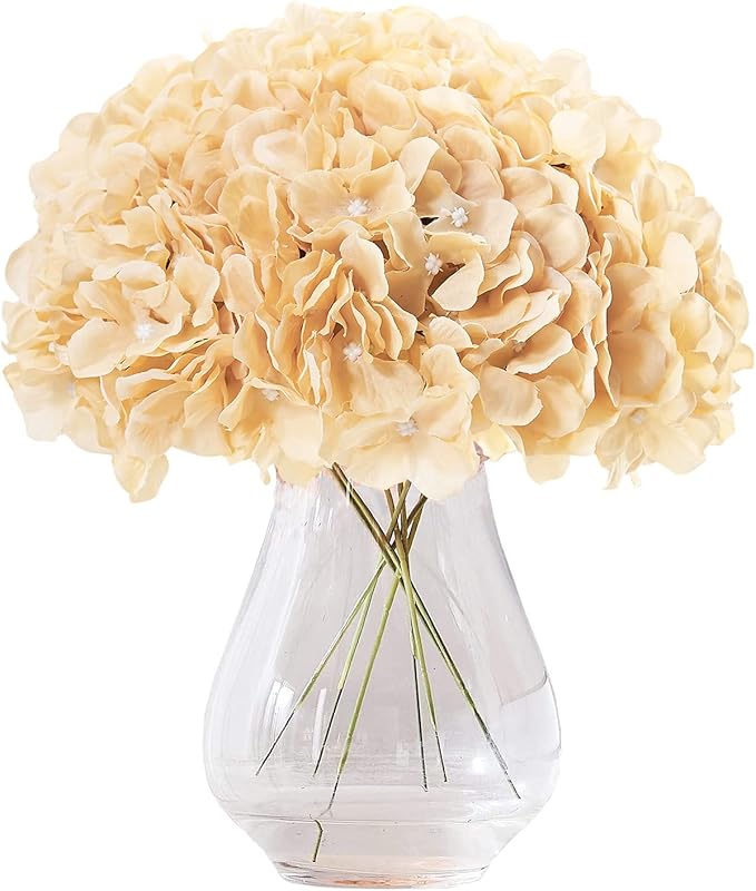 Silk Hydrangea Heads Artificial Flowers Heads with Stems for Home Wedding Decor,Pack of 10