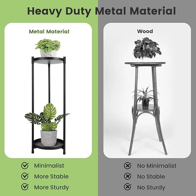 Oroonoko 2-Tier Black Plant Stand Indoor,28'' Tall Heavy Duty Metal Plant Holder,Rustproof Stable Plant Stand for Multiple Plant and Flower Pot in Corner Gardens Balconies Patios use