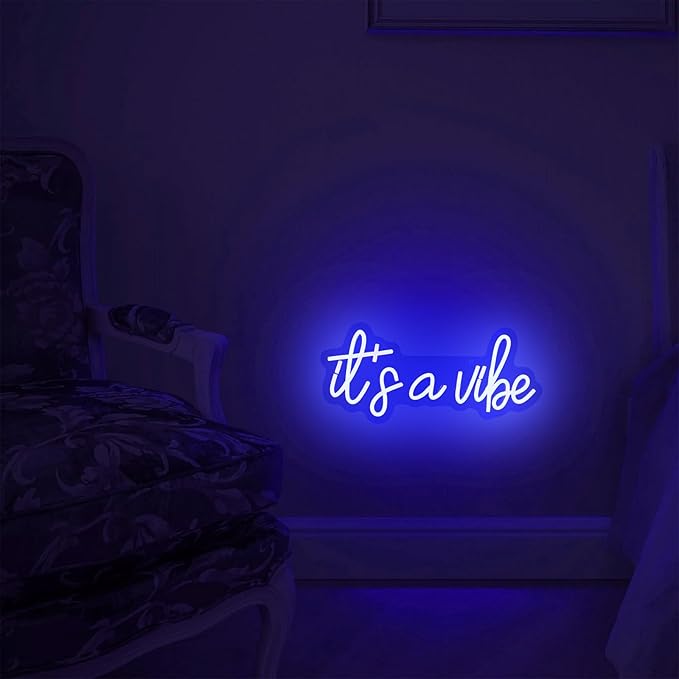 Blue It's a Vibe Neon Sign, Neon Signs for Wall Decor, Neon Dimmable LED Signs for Bedroom, Neon Light Up Signs for Home Beer Bar Cafe Game Room Birthday Wedding Decorations Girls Boys Gifts