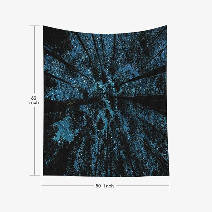 EMMTEEY Starry Night Wall Tapestry - Forest in Night Sky with Stars and Clouds - Bedroom 50x60 Inches for Families