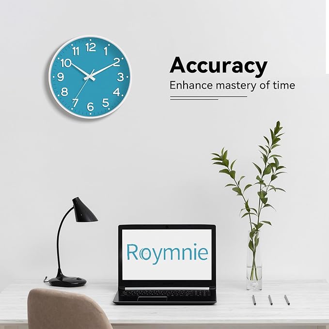 Wall Clock, 10 Inch Silent Wall Clocks Battery Operated-Modern Non Ticking Analog Clock Decorative for Kitchen Bedroom Office Bathroom(Blue)