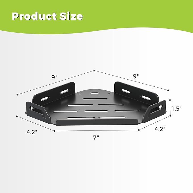 Stainless Steel Corner Shower Caddy, 2 Pack Black No Drill Adhesive Bathroom Shelf with Holder, Rustproof Design Adjustable Space & Heavy Duty Storage for 90° Tiles
