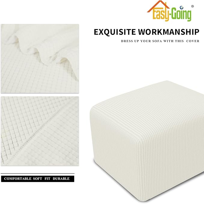 Easy-Going Stretch Square Ottoman Cover Folding Storage Stool Furniture Protector Soft Rectangle Slipcover with Elastic Bottom (15x15x15inch, Cream) X-Small