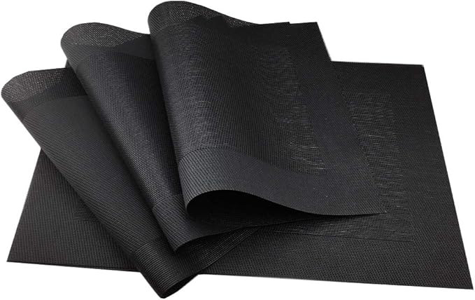 Gugrida Vinyl Black Placemats Heat Resistant Dining Table Mats Non-Slip Washable Place Mats Set of 6 (Black)