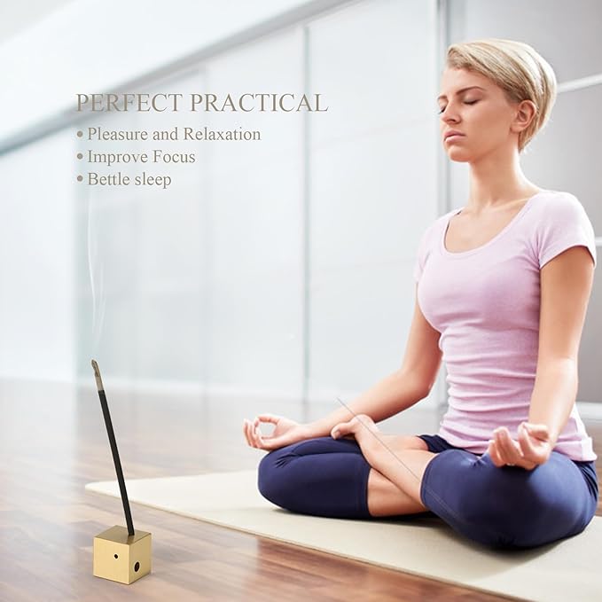 Copper Block Incense Stick Holder, Modern Incense Burner Set for Incense Sticks/Coil Incense/Incense Cones ,Ideal for Smudging,Home Fragrance Decoration