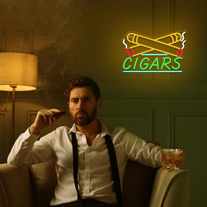 Cigar Neon Sign for Wall Decor Dimmable Cigarette Led Lights Signs Smoke Shops Neon Light for Cigar Lounge Pub Home Bar Party Decoration USB Powered