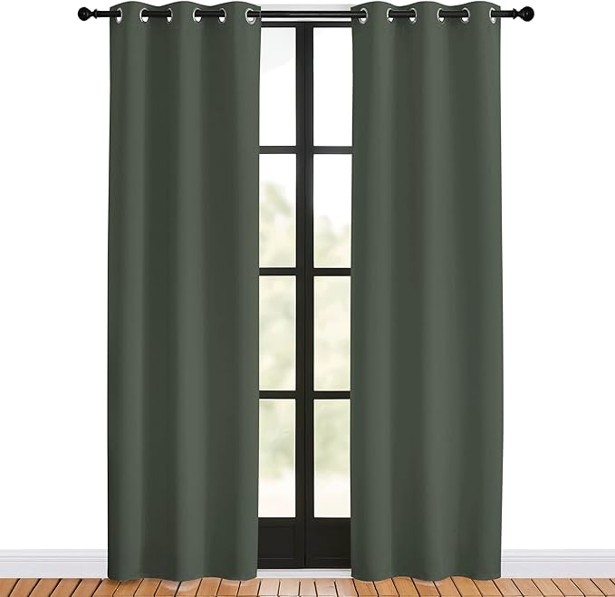 NICETOWN Thermal Curtains for Kids Room, Dark Mallard, Set of 2, 34 by 80 inches, Window Treatment Thermal Insulated Solid Grommet Blackout Drape Panels for Bedroom