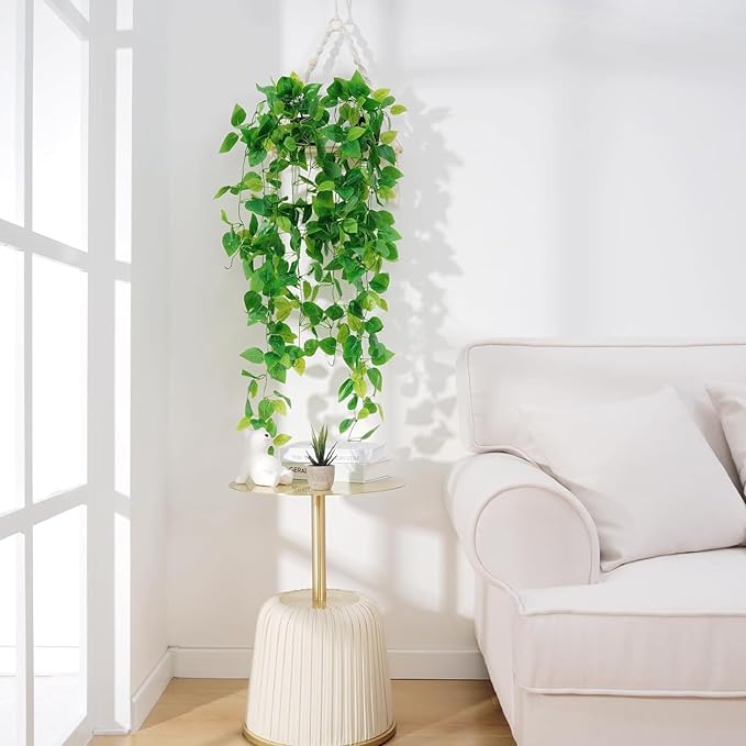 BLEUM CADE Fake Hanging Plants, 4pcs Artificial Hanging Plant, Faux Pothos Vines Hanging Plant Greenery for Wall Home Living Room Indoor Outdoor Decor (No Baskets)