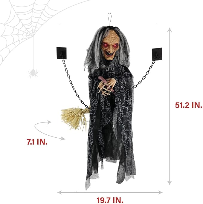 Haunted Hill Farm Animatronic Scary Witch Door Greeter with Touch Activated Lights and Sound, Battery-Operated Indoor or Covered Outdoor Halloween Decoration