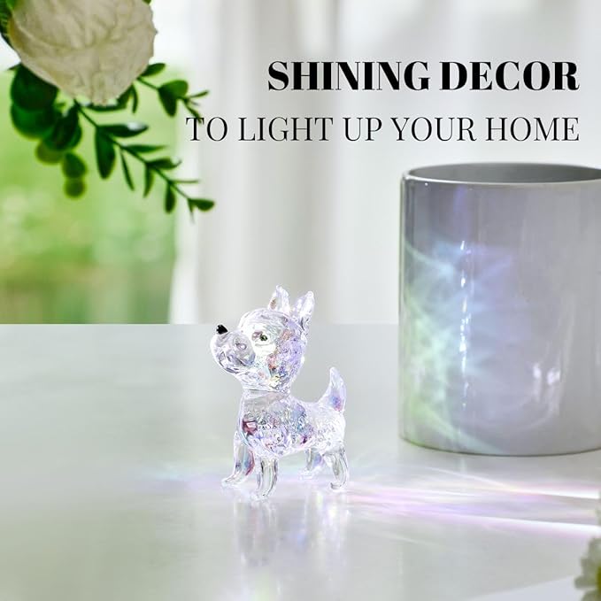 Crystal Glass Dog Figurines 4PCS Set Puppy Statues Animal Ornament Handmade Sculpture for Home Decor