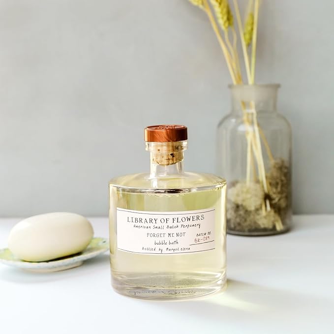 Library of Flowers Forget Me Not Bubble Bath, 17 fl. oz. - Osmanthus, Rice Powder & White Orchid – Relaxing & Gentle Bubble Bath Soap, Skin Hydrating & Deep Moisturizing, Avocado Oil & Green Tea