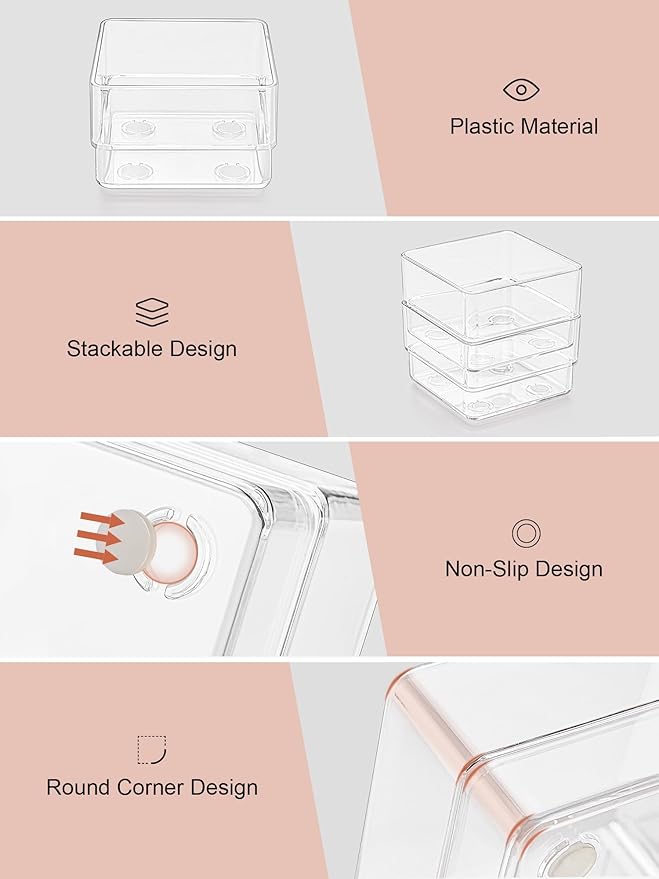 SMARTAKE 25-Piece Drawer Organizer with Non-Slip Silicone Pads, 4-Size Desk Drawer Organizer Trays Storage Tray for Makeup, Jewelries, Utensils in Bedroom Dresser, Office and Kitchen (Clear)