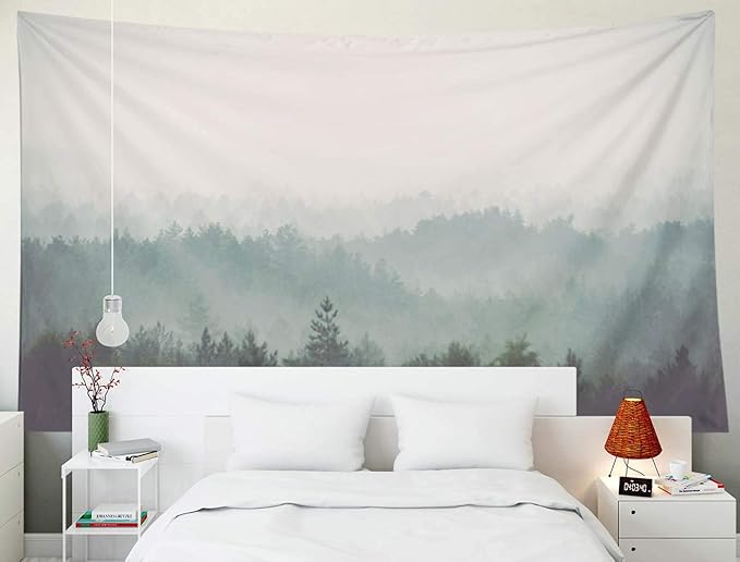 EMMTEEY Tapestry Wall Hanging, Tapestries Décor Living Room Bedroom for Home Inhouse by Printed 92.5X70.9 Inches for Panoramic View Misty Far Horizon Vintage Film Effect