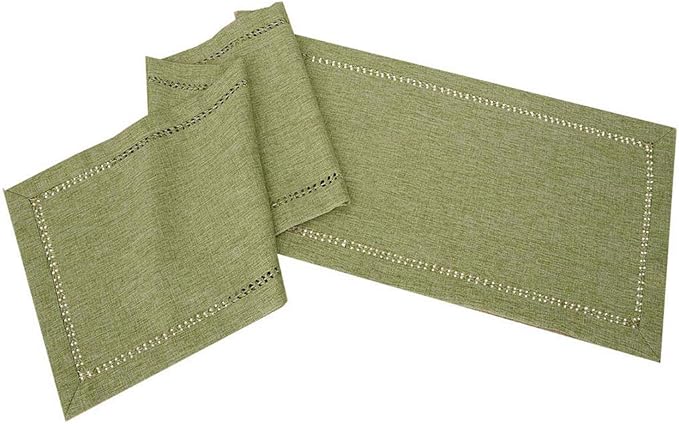 Grelucgo Handcrafted Solid Color Dining Table Runner, Double-Hemstitched (Sage Green, 14 x 90)
