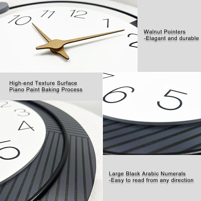 16inch Decorative Wall Clock, Silent Non-Ticking Quartz Battery Operated, Large Wall Clock for Living Room, Kitchen Home Bathroom Bedroom Wall Decor